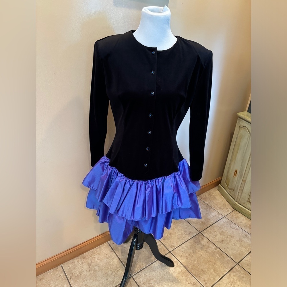 Vintage By Choice Velvet Ruffled Party Dress Junior Size 13 - Picture 1 of 4
